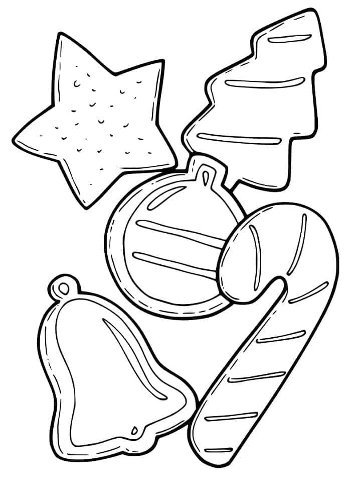 Desenho de Cinco Biscoitos de Natal para Colorir