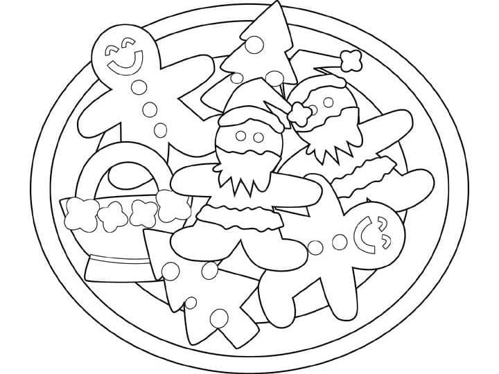 Desenho de Prato de Biscoitos de Natal para Colorir
