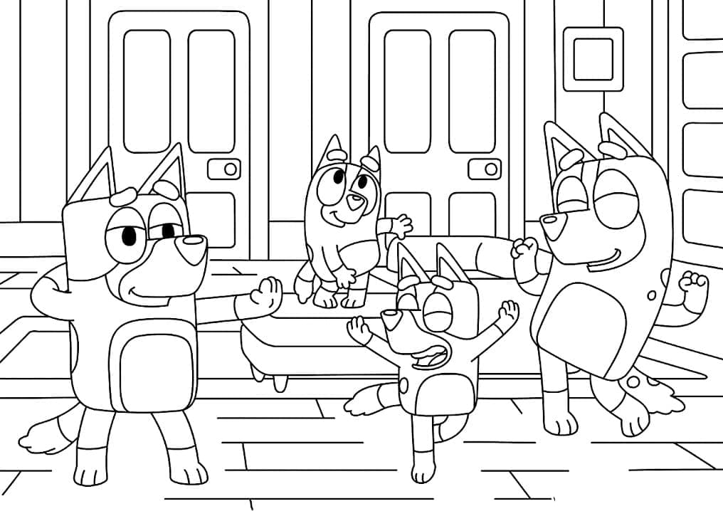 Desenho de Bluey e Amigos Dançando para Colorir e Pintar