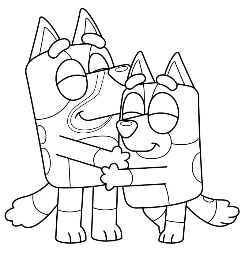Desenho de Bluey e Bandit para Colorir e Pintar