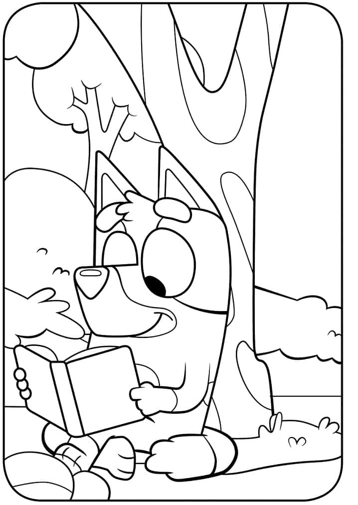 Desenho de Bluey Lendo Livro para Colorir e Pintar
