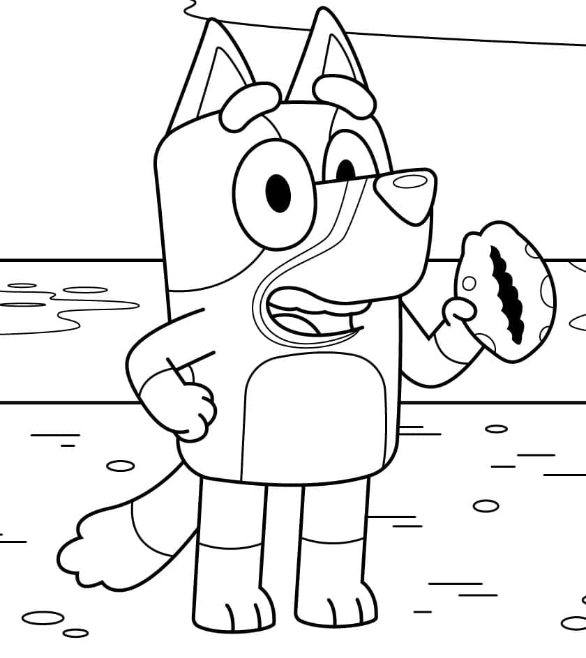 Desenho de Bluey na Praia para Colorir e Pintar