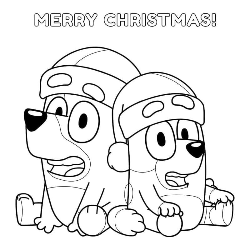Desenho de Feliz Natal Bluey para Colorir e Pintar