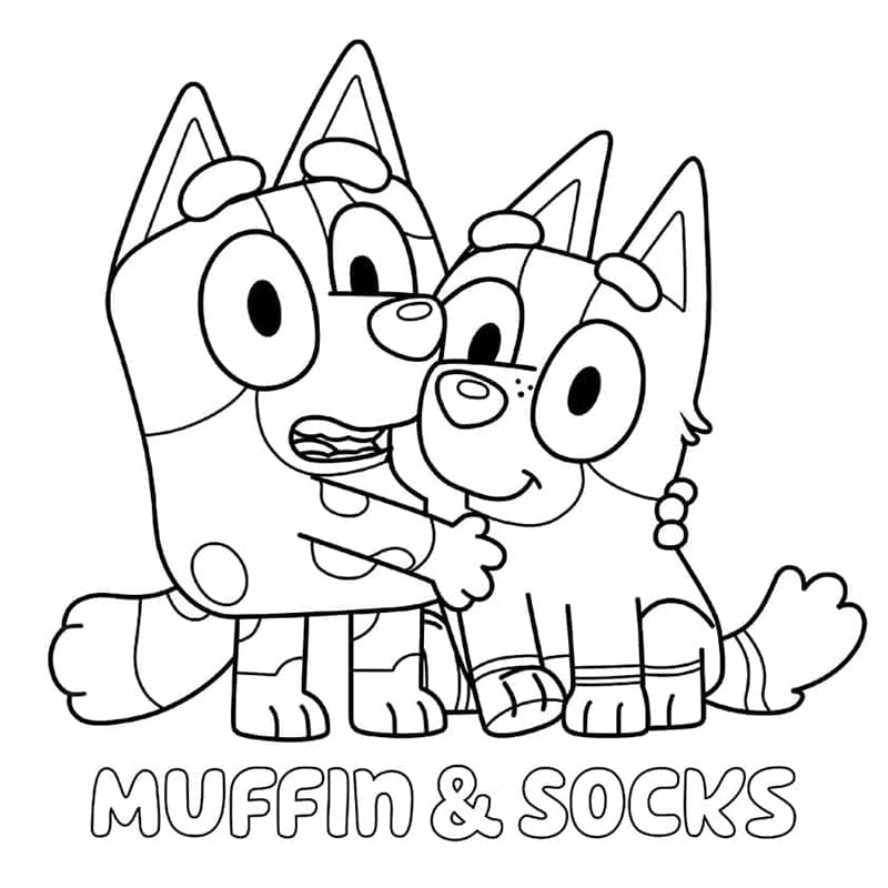 Desenho de Muffin e Socks de Bluey para Colorir e Pintar