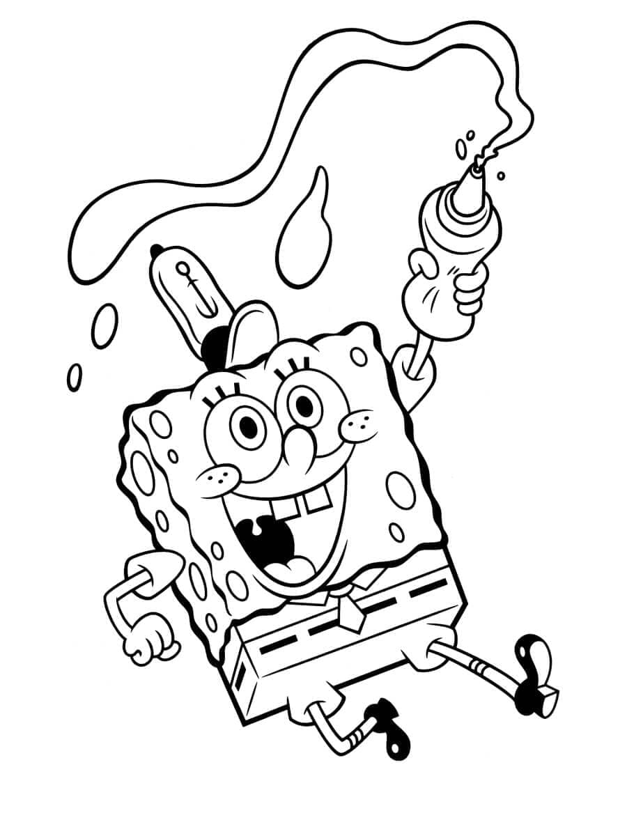 Desenho de Bob Esponja com Molho de Hamburguer para Colorir