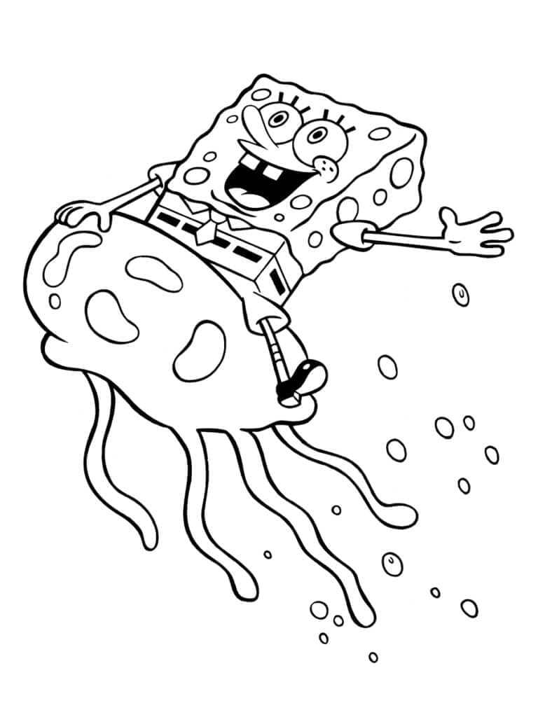 Desenho de Bob Esponja e Água Viva para Colorir
