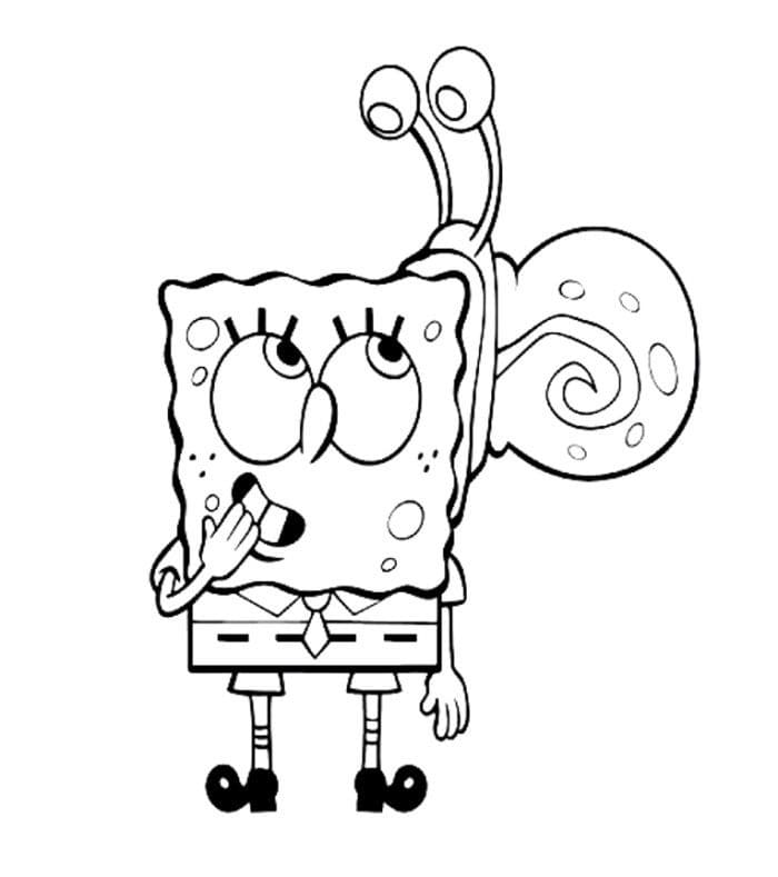 Desenho de Bob Esponja e Gary Caracol para Colorir