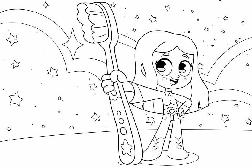 Desenho da Boiadeirinha com Escova de Dente para Colorir