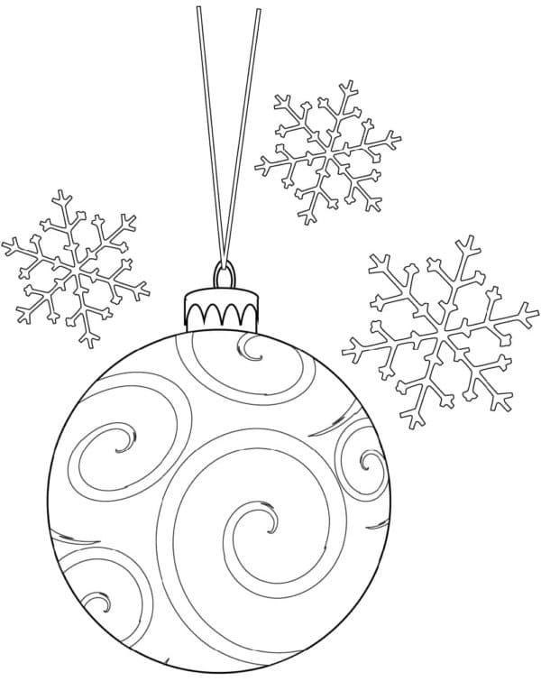 Desenho de Bola de Natal e Flocos de Neve para Colorir e Pintar