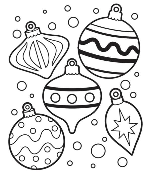 Desenho de Cinco Bolas de Natal para Colorir e Pintar