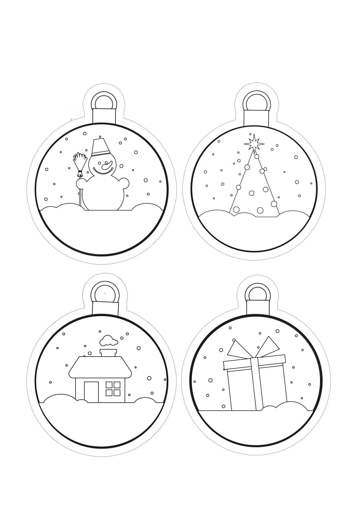 Desenho de Quatro Bolas de Natal para Colorir e Pintar