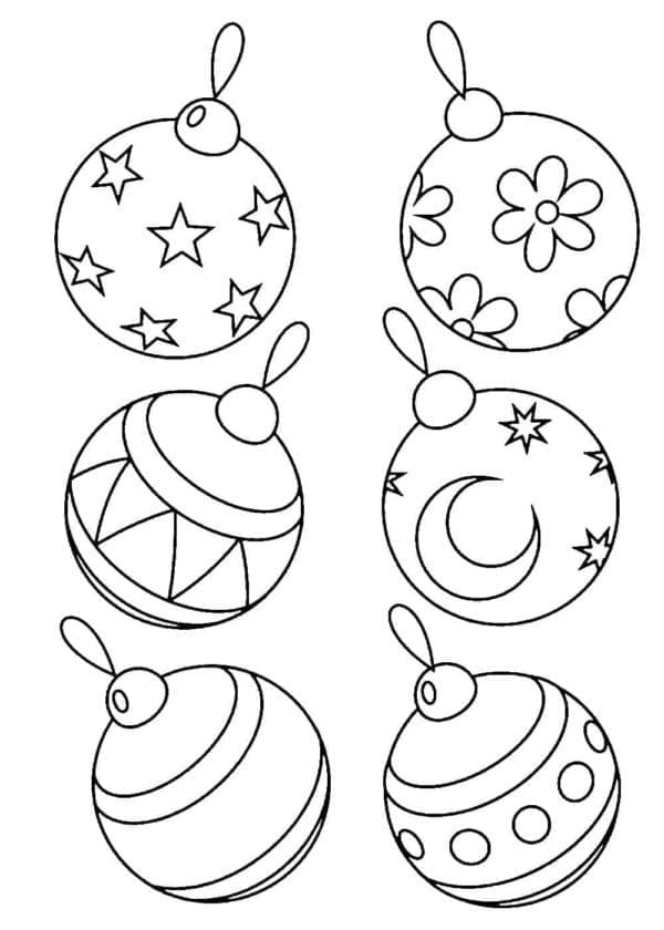 Desenho de Seis Bolas de Natal para Colorir e Pintar