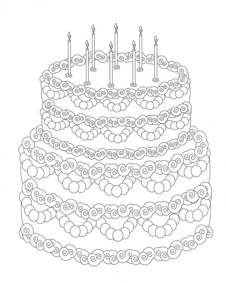 Desenho de Bolo de Aniversário com Cobertura Incrível para Colorir e Pintar