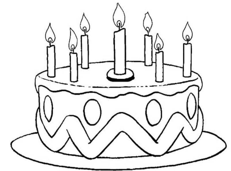 Desenho de Bolo de Aniversário com Velas para Colorir e Pintar