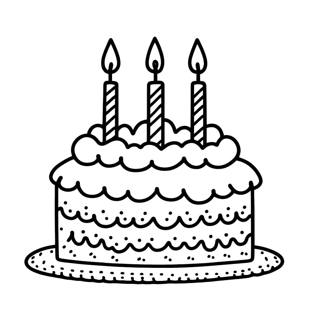 Desenho de Bolo de Aniversário Simples para Colorir e Pintar