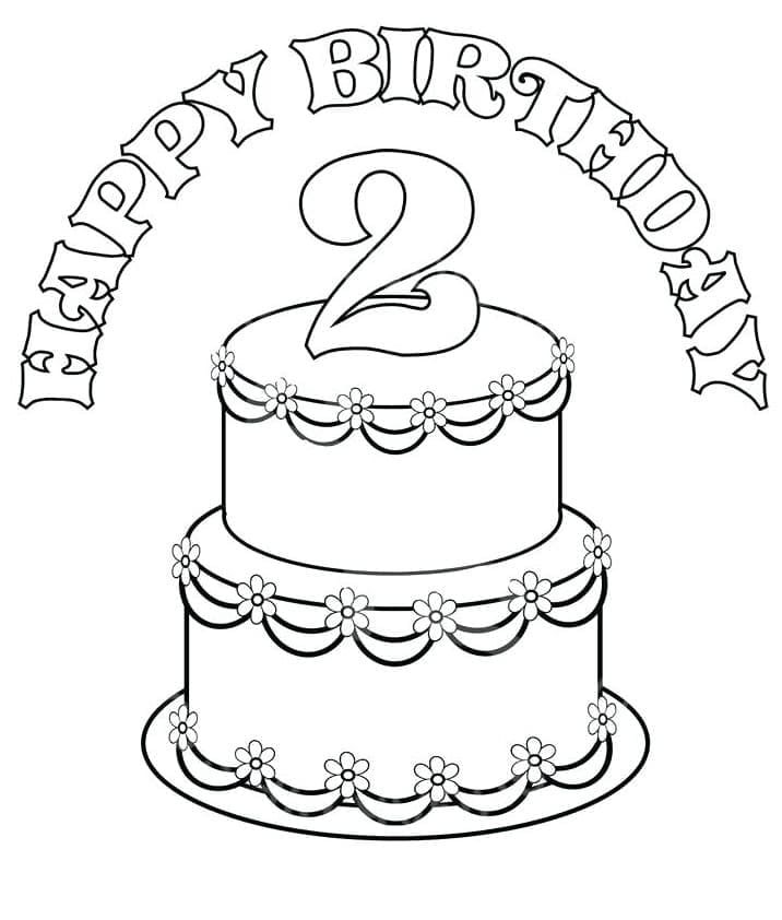 Desenho de Imagem de Bolo de Aniversário para Colorir e Pintar