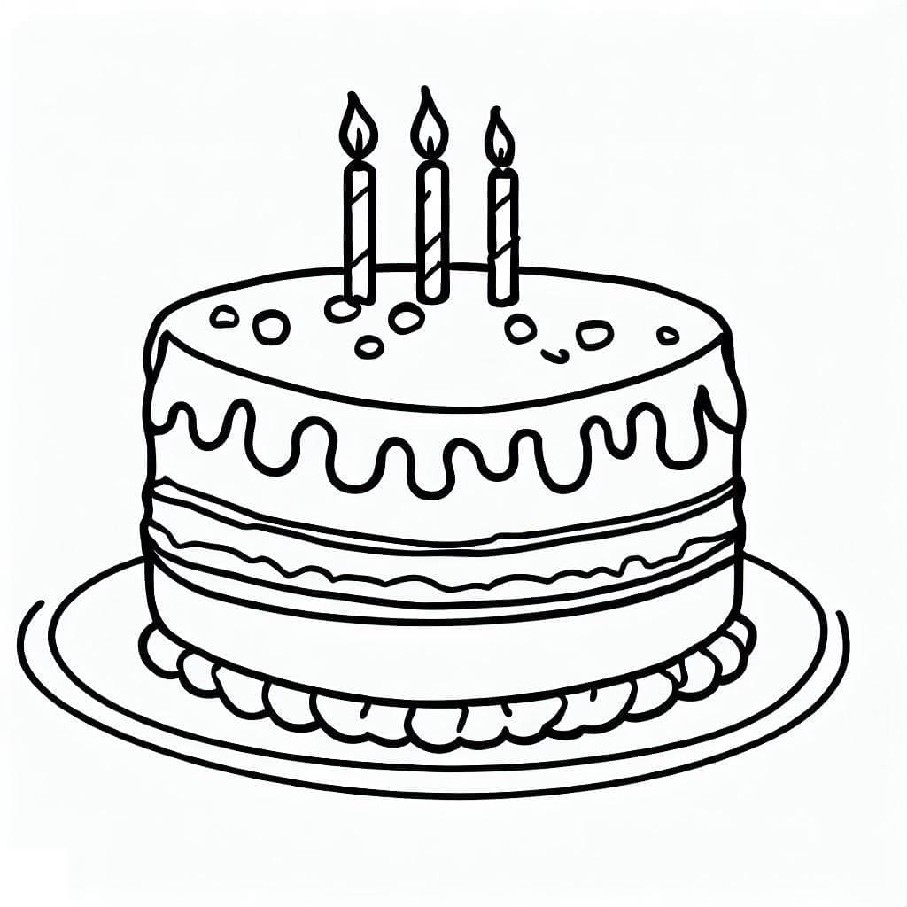 Desenho de um Bolo de Aniversário para Colorir e Pintar