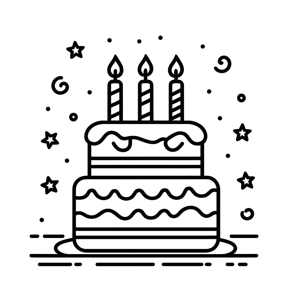 Desenho de um Bolo de Aniversário Simples para Colorir e Pintar