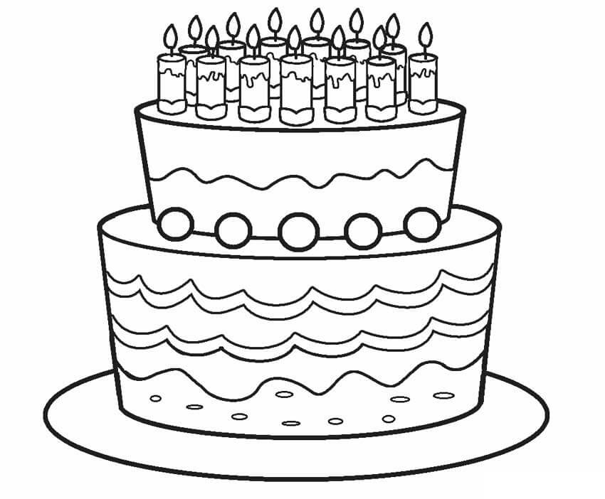 Desenho Pdf de Bolo de Aniversário para Colorir e Pintar