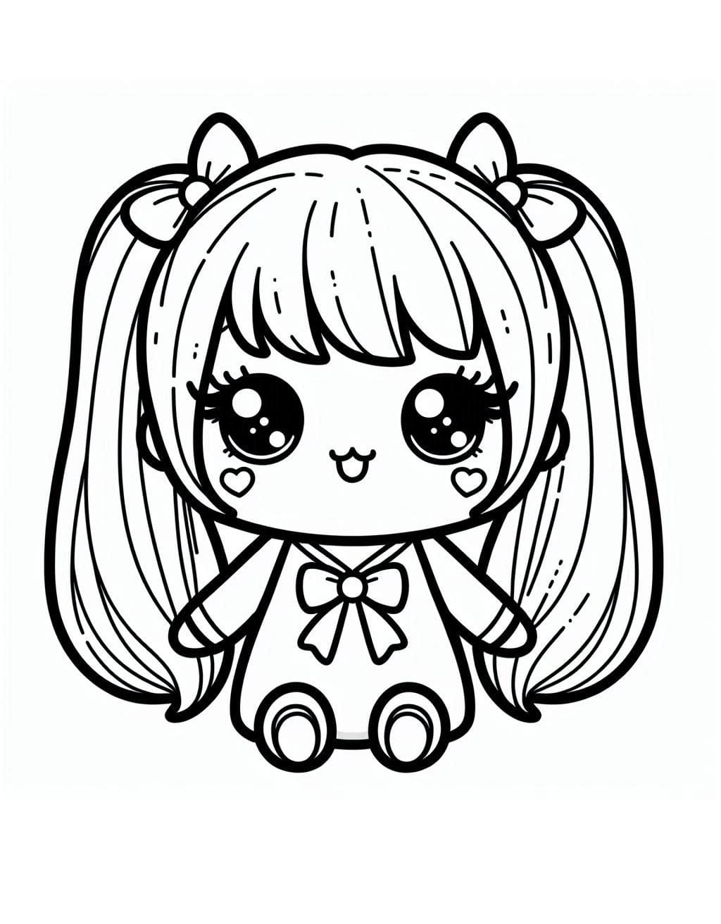 Desenho de Anime Boneca Kawaii para Colorir