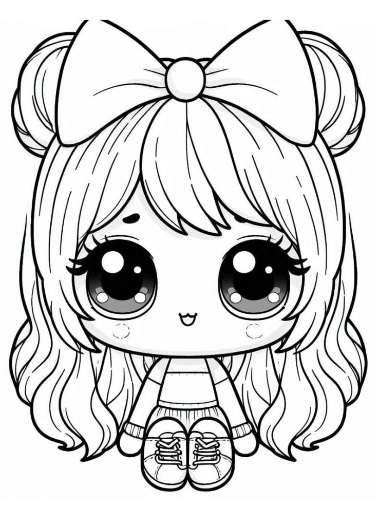 Desenho de Pequena Boneca Kawaii para Colorir