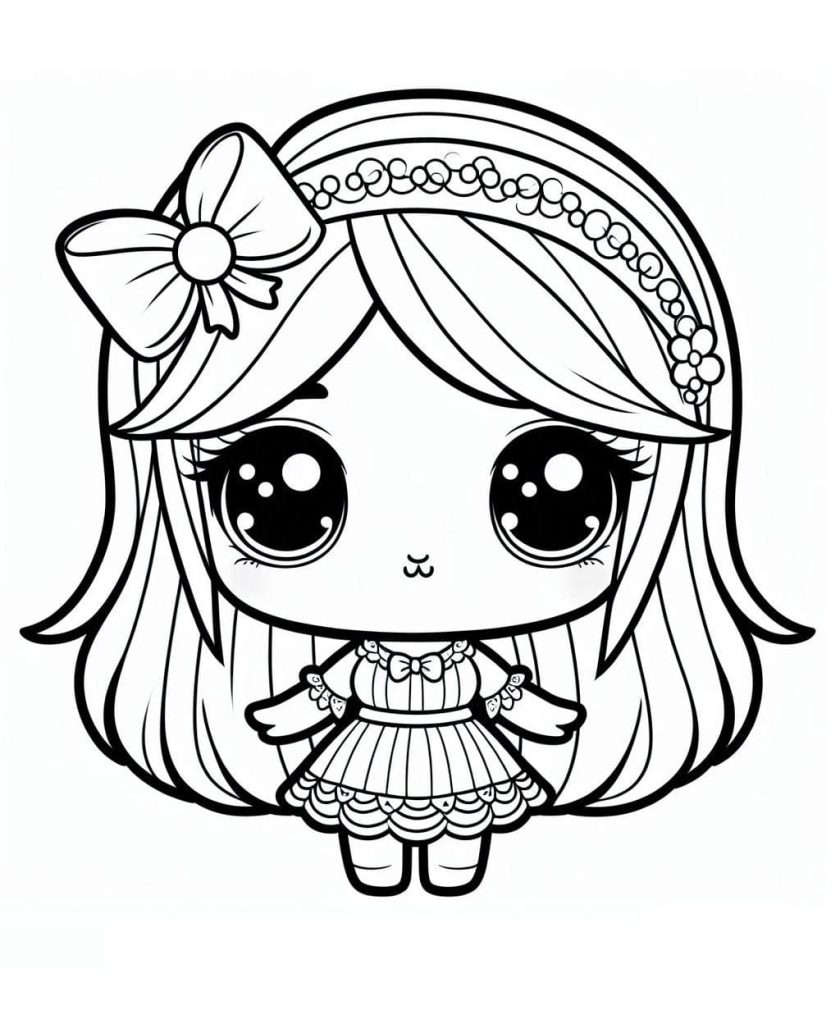 Desenho de uma Boneca Kawaii Muito Fofa para Colorir