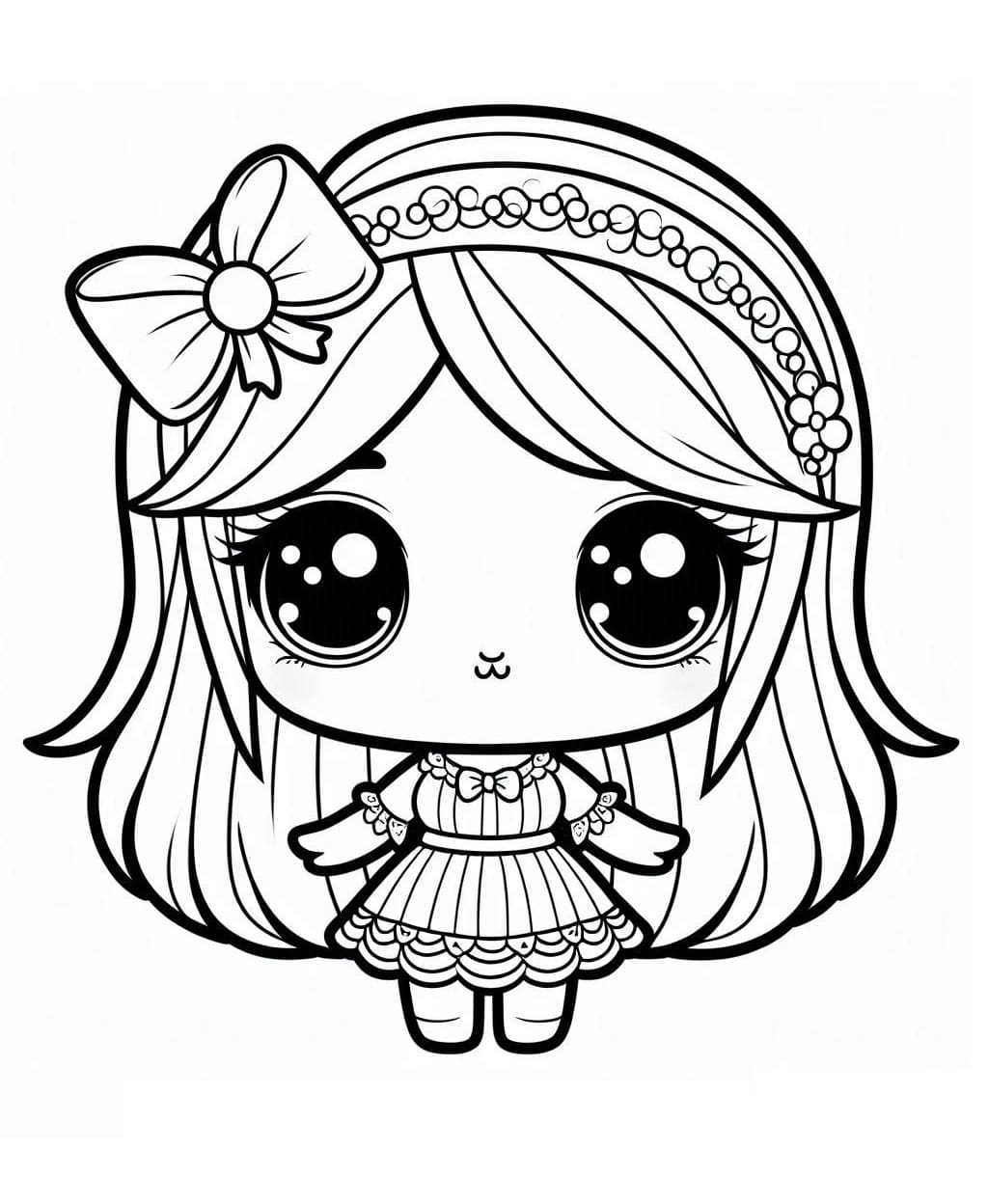 Desenho de uma Boneca Kawaii Muito Fofa para Colorir