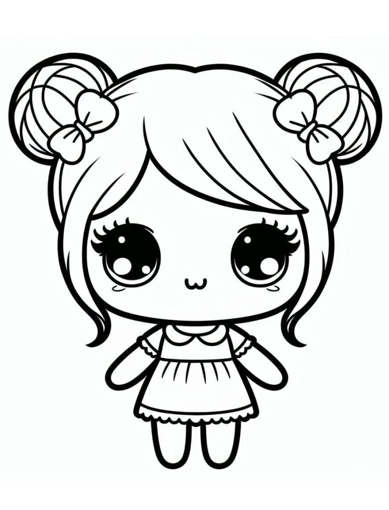 Desenho de uma Boneca Kawaii Sorridente para Colorir