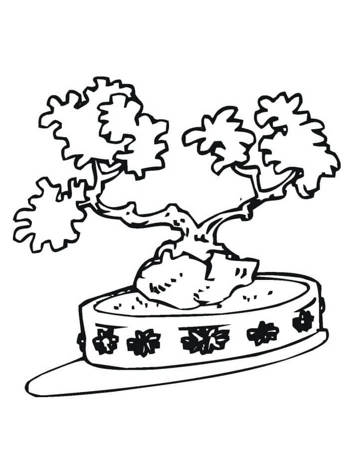 Desenho de Bonsai Normal para Colorir com Lápis de Cor e Imprimir e Pintar