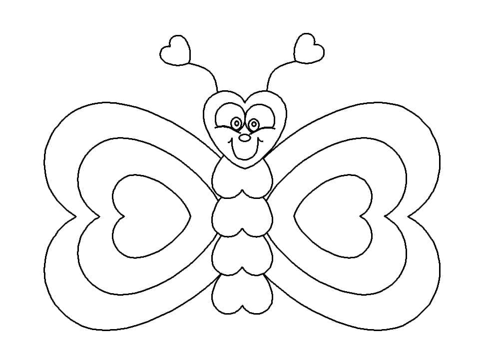 Desenho de Borboleta com Asas de Coração para Colorir Online Pdf e Pintar