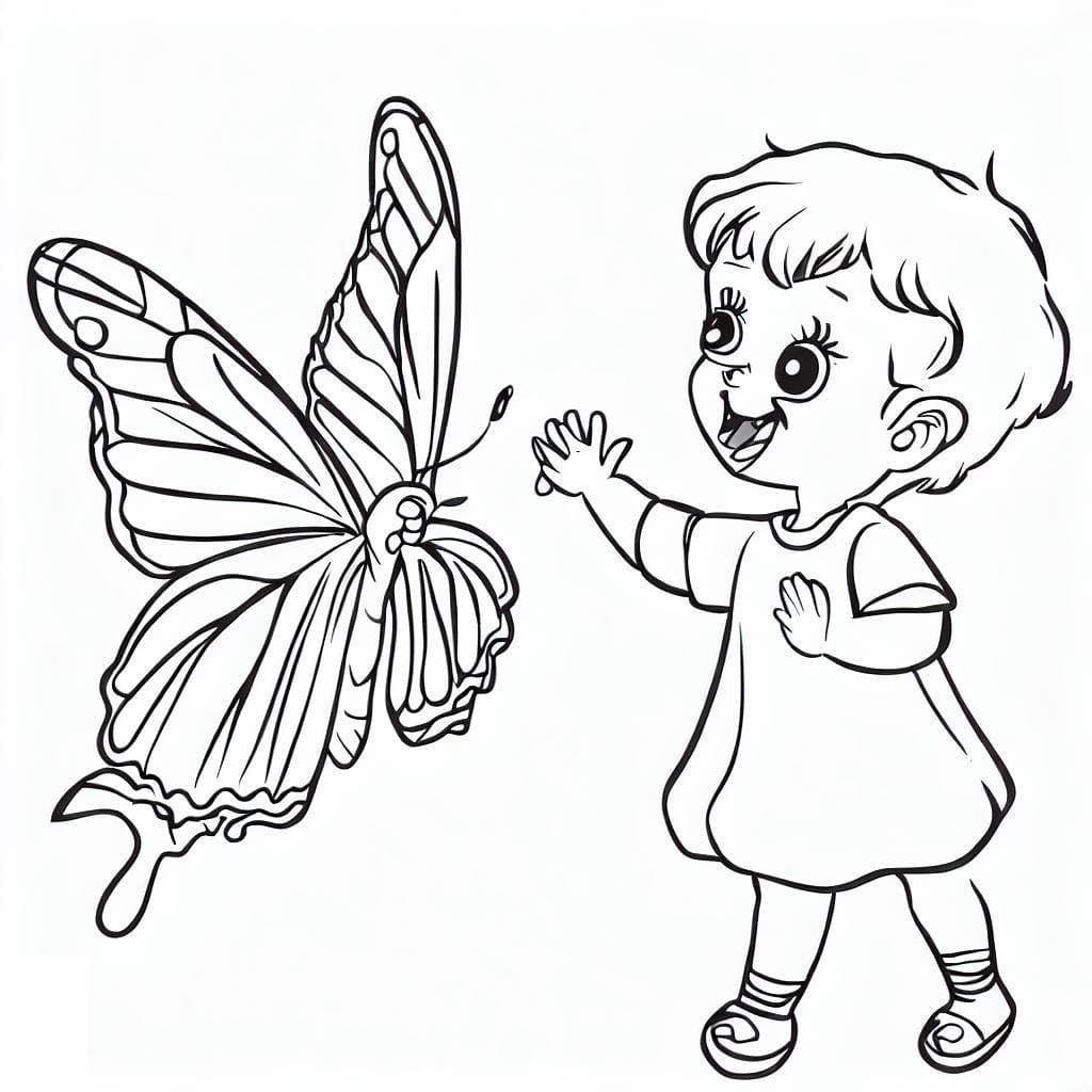 Desenho de Borboleta e Menina para Colorir e Pintar