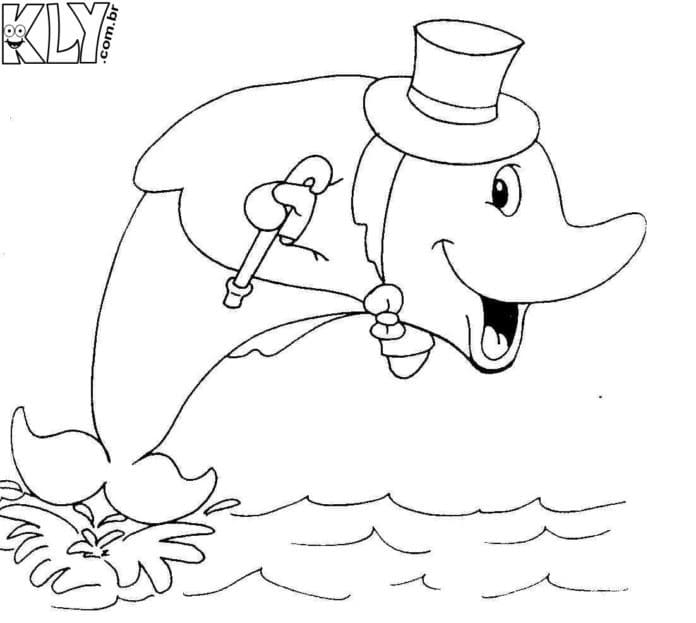 Desenho de Boto Cor de Rosa Feliz para Colorir e Pintar