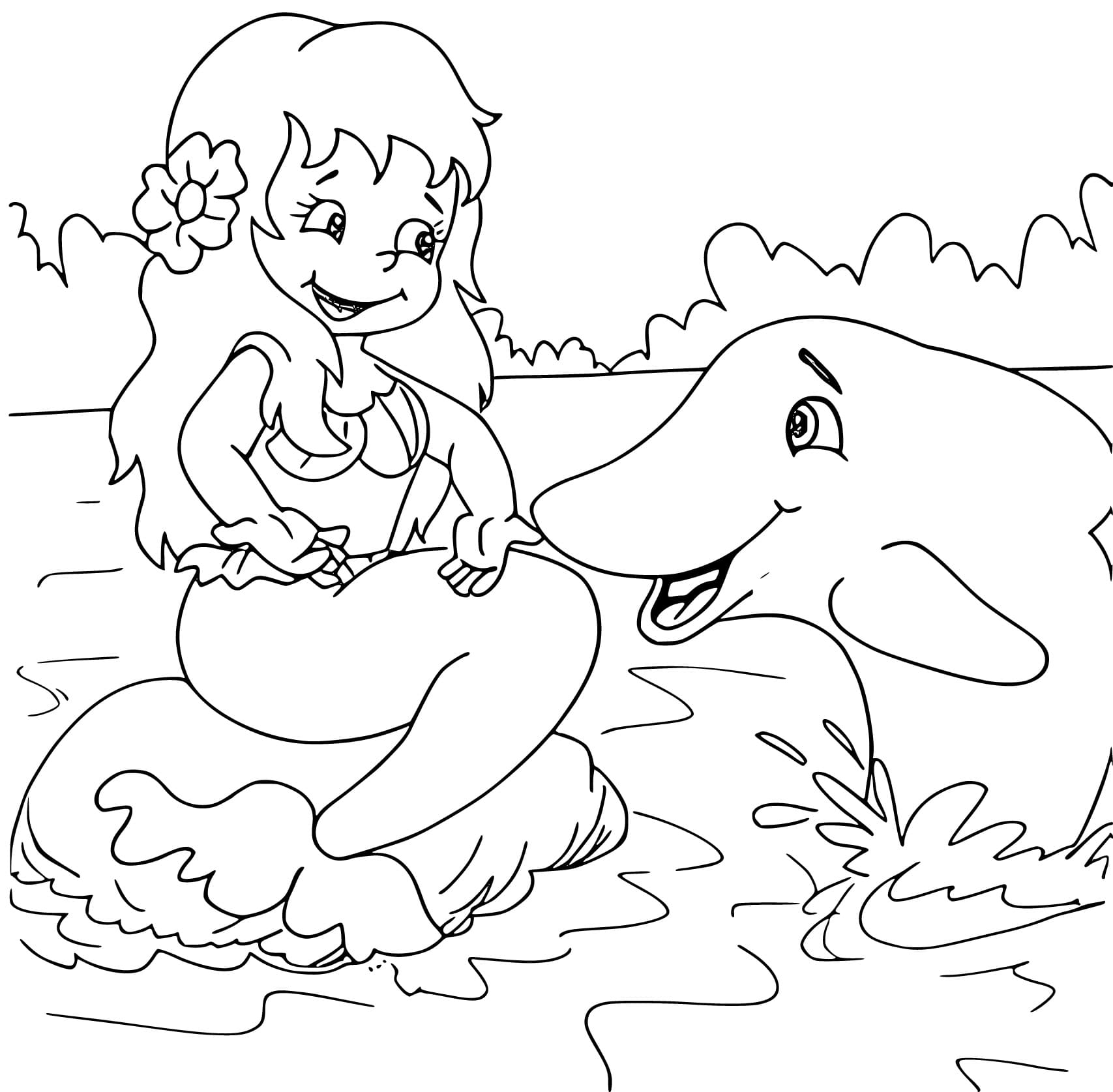 Desenho de Iara e Boto Cor de Rosa para Colorir e Pintar