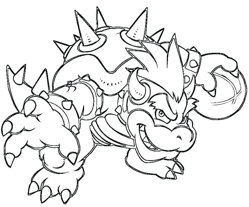 Desenho de Bowser com Mário para Colorir e Imprimir e Pintar