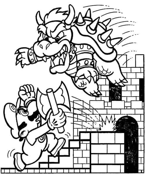 Desenho de Mário e Bowser para Colorir e Pintar