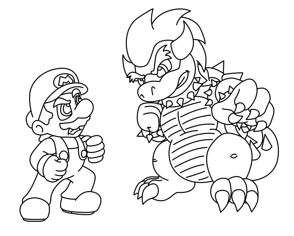 Desenho de Mário Vs Bowser para Colorir e Pintar