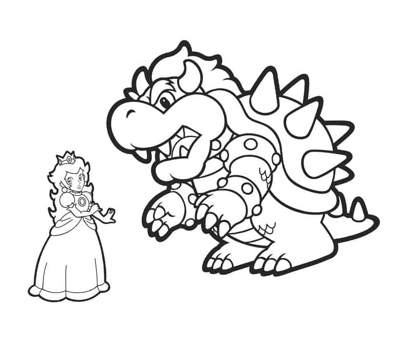 Desenho de Princesa Peach e Bowser para Colorir e Pintar