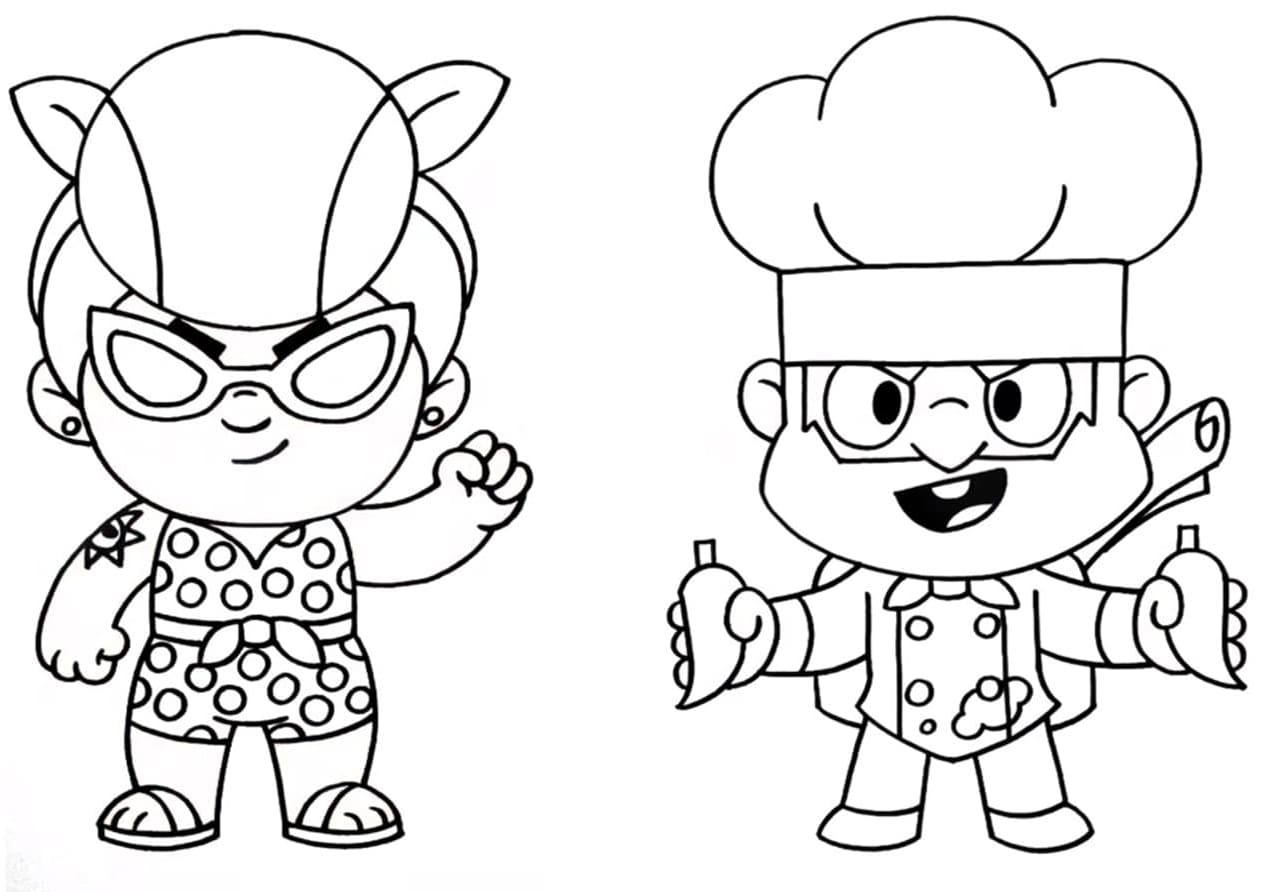 Desenho Summer Pam e Spicy Dynamike de Brawl Stars para Colorir e Pintar