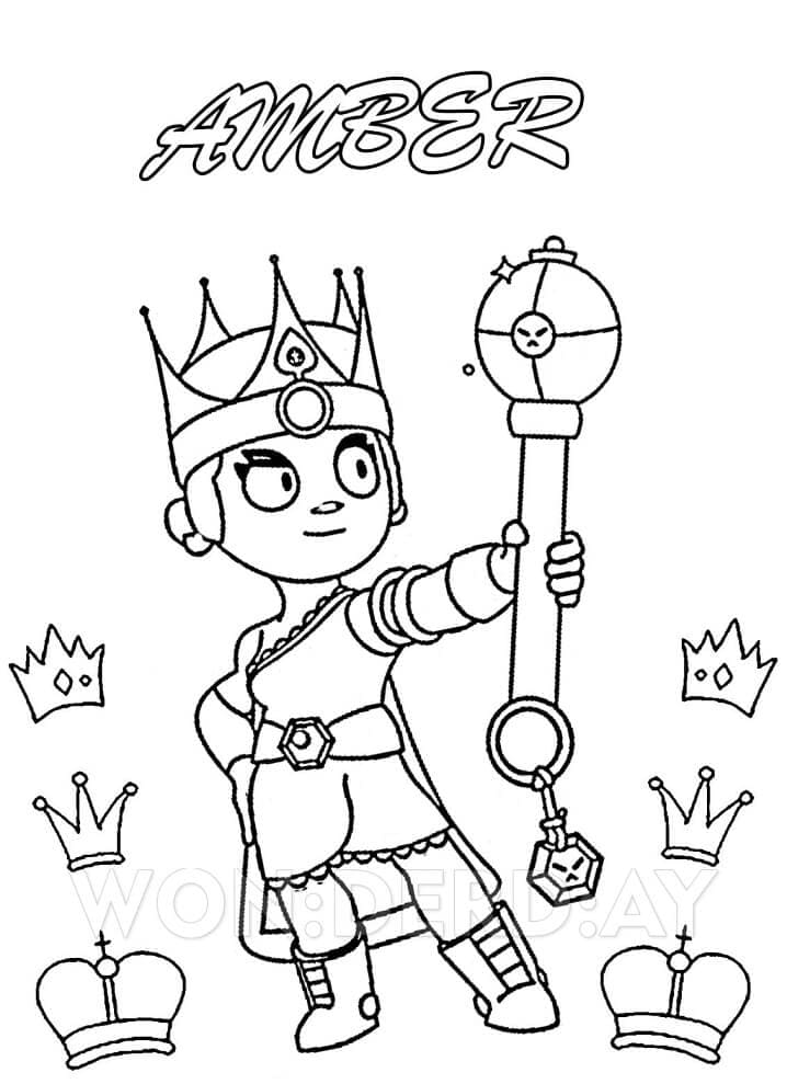 Desenho de Amber Brawl Stars para Colorir e Imprimir Pdf Grátis e Pintar