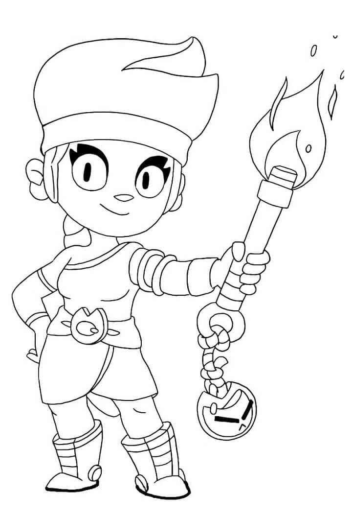 Desenho de Amber Brawl Stars para Colorir Usando Giz de Cera e Pintar