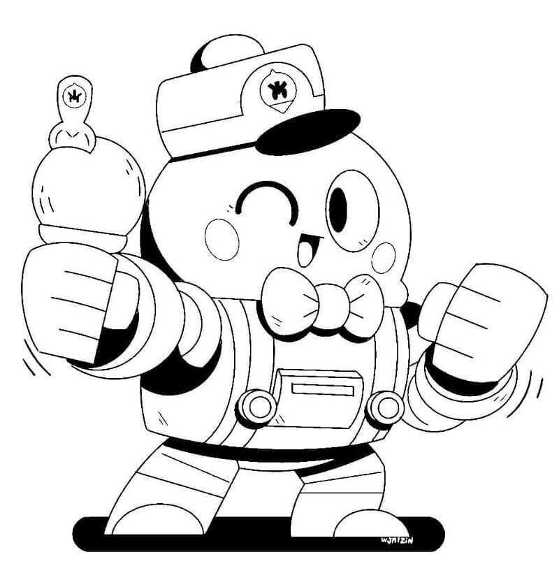 Desenho de Lou Brawl Stars para Colorir Usando Giz de Cera e Pintar