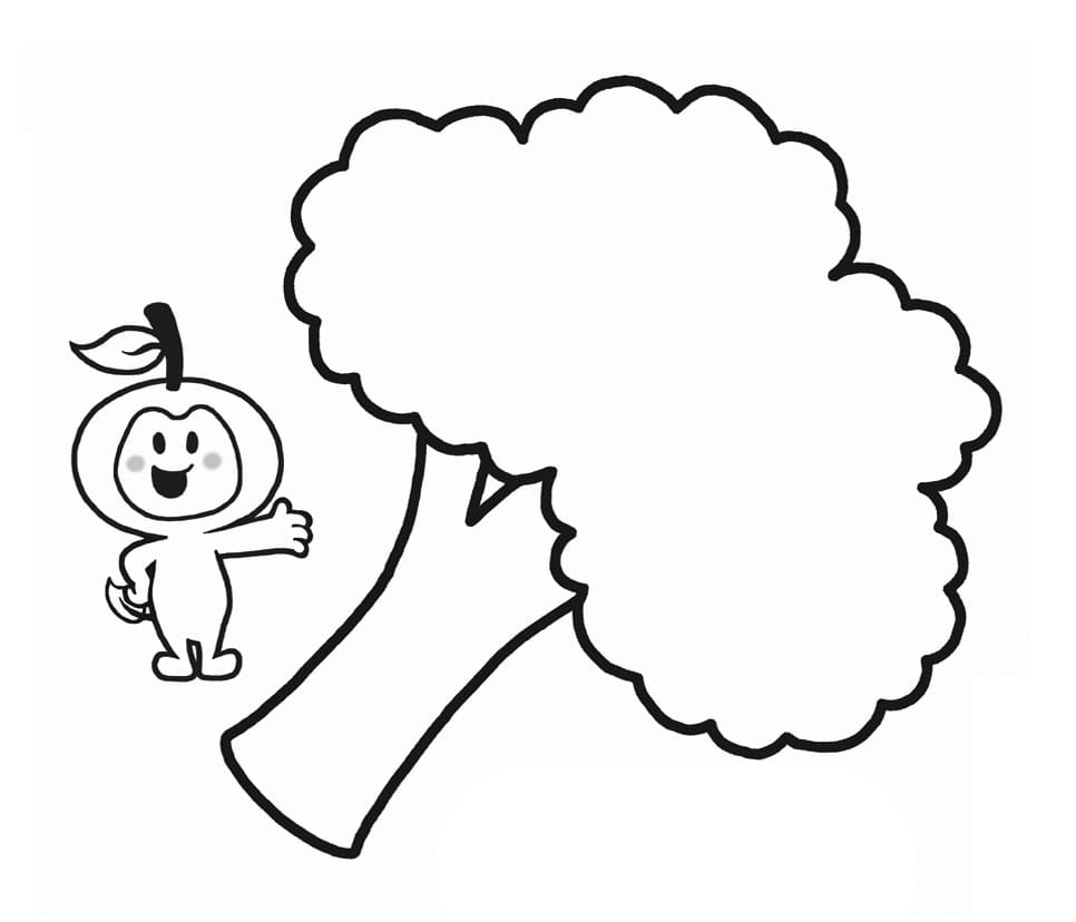 Desenho de Brócolis Kawaii para Colorir e Pintar