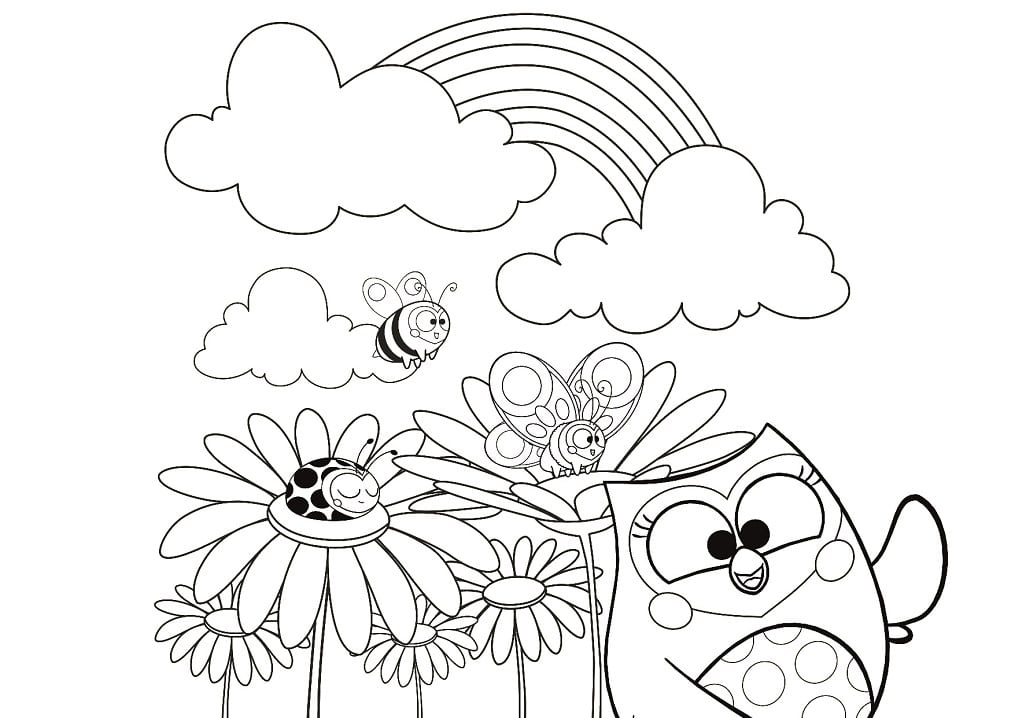 Desenho Bubu e as Corujinhas Passeando no Jardim para Colorir e Pintar