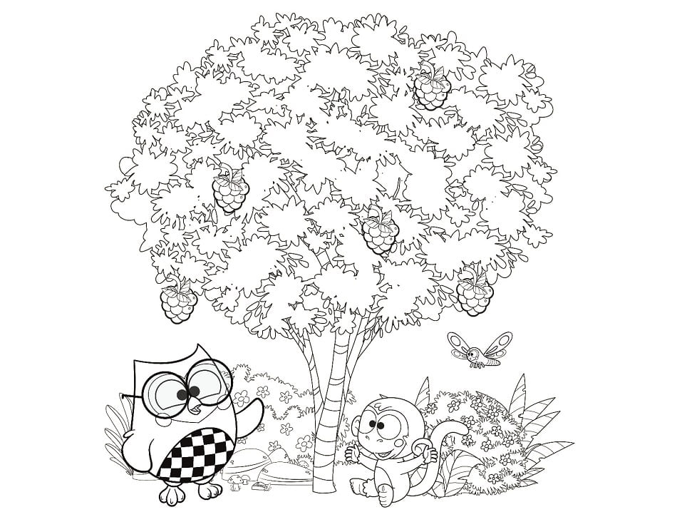 Desenho Educativo de Bubu e as Corujinhas para Colorir e Pintar