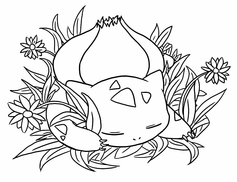 Desenho de Pokemon Bulbassauro com Giz de Cera para Colorir e Imprimir e Pintar