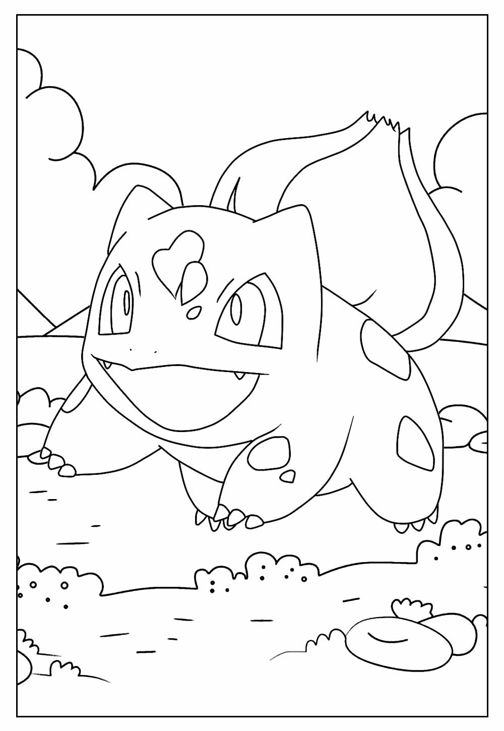 Desenho de Pokemon Bulbassauro em Ação para Colorir e Imprimir e Pintar