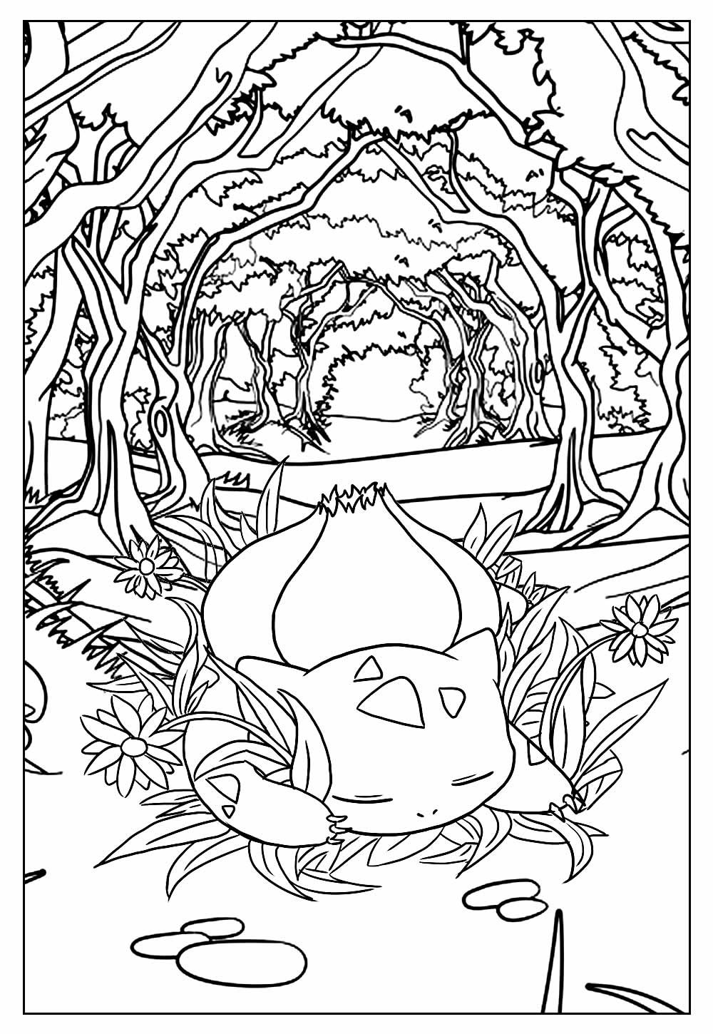 Desenho de Pokemon Bulbassauro para Colorir e Imprimir com Detalhes e Pintar