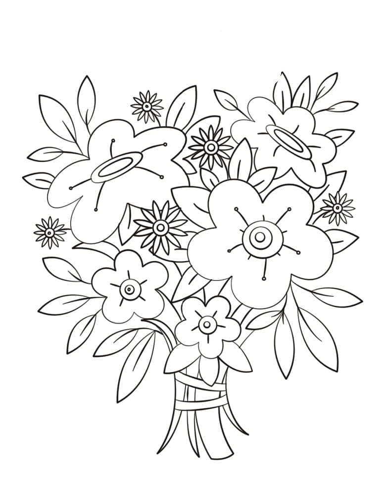 Desenho de Buque de Flores com Detalhes para Colorir e Imprimir e Pintar