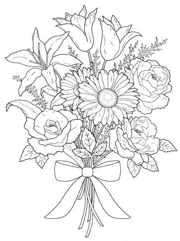 Desenho de Buque de Flores com Laço para Colorir e Imprimir e Pintar