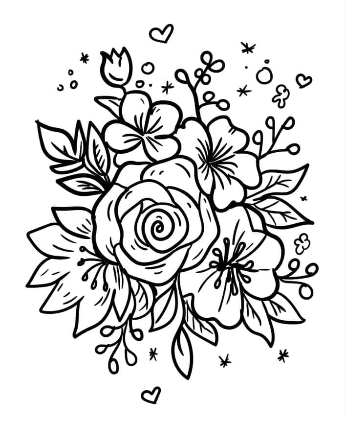 Desenho de Buque de Flores com Tinta Guache para Colorir e Imprimir e Pintar